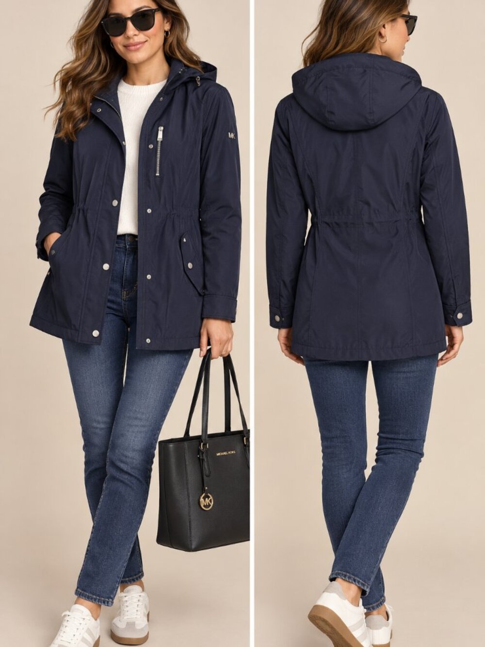 Michael Kors Navy Hooded Utility Anorak Jacket Size M